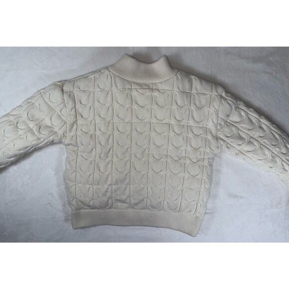 JOIE Cable Knit Cardigan Sweater Style Insulated Bomber Jacket Cream Sz Large - Picture 3 of 6